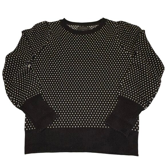 Tahari Puff Shoulder Crew Neck Sweater Women's M | Black White Dots - Picture 1 of 11